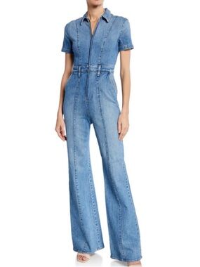 NWT Alice + Olivia Light Blue Denim Zip-Front Jumpsuit